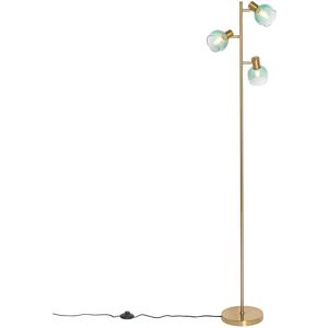 Qazqa - Art Deco Floor Lamp Gold with Green Glass 3-Light - Vidro