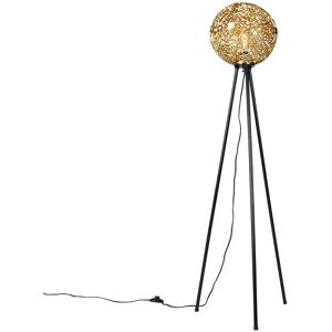 QAZQA Art Deco Floor Lamp Tripod Black with Gold - Maro