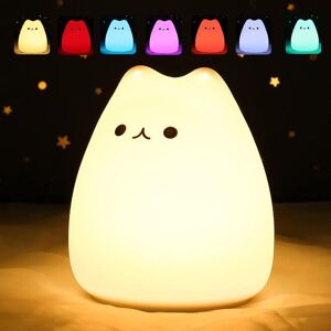 LONGZIMING Baby Night Light,Kids Night Light,7 Colors Kawaii Cat Night Light,LED Night Light,Timer Function Bedside Lamp,Kids Night Light Silicone Touch Night