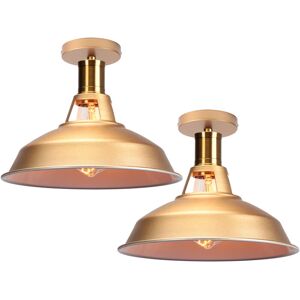 Axhup - Ceiling Lamp 27cm Ceiling Light Industrial Vintage Iron Lampshade Gold&White Lamp for Corridor Balcony Stairs 2PCS