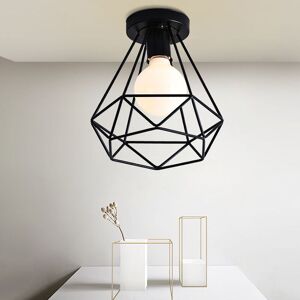 Axhup - Ceiling Light Industrial Cage Diamant Metal Retro Chandelier Ceiling Lamp E27 for Living Room Hallway Black