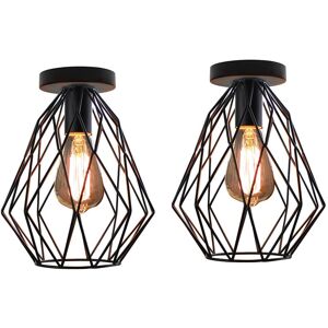 Axhup - Ceiling Light Industrial Metal Cage E27 Black Ceiling Lamp Vintage Retro for Living Room Hallway 2PCS