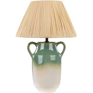 Beliani - Ceramic Bedside Table Lamp Lighting with Natural Cone Paper Shade Green and White Limones