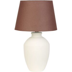 Beliani - Ceramic Table Lamp Bedside Light with Linen Drum Shade Mininalistic Base WhitevArcos