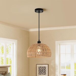 Rattan Pendant Light, Vintage Wicker Chandelier, Boho Height Adjustable, E27 Hanging Lamp for Living Room, Dining Room, Bedroom - Ganeed