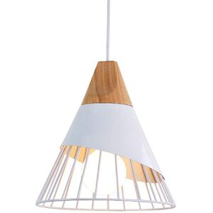AXHUP Chandelier Pendant Lamp Vintage Retro Cage Badminton Shape in Metal and Wood E27 25cm Ceiling Light Fixture White