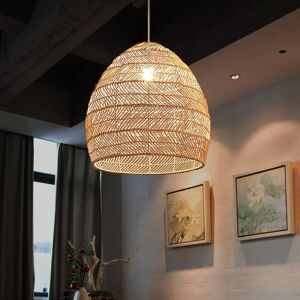 Tonchean - Chandelier, Rattan Lamp Pendant Light Vintage Hanging Lampshade E27 Dining Room Cafe Restaurant Decor Pendant Lamp,35x35cm