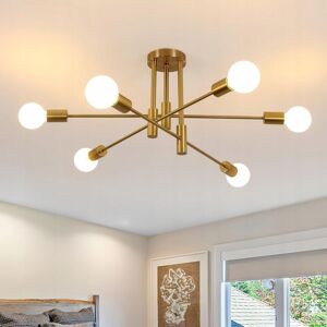 Comely - Industrial ceiling chandelier, 6 lights E27 Ceiling lighting in metal, gold ceiling light, retro ceiling lamp for living room kitchen dining