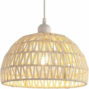 COMELY Modern White Rattan Pendant Light, Natural Wicker Shade Adjustable Hanging Lamp, E27 Pendant for Kitchen, Bedroom, Living Room, Café (No Light