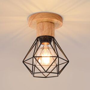Comely - Retro Ceiling Light, Vintage Industrial E27 Light Fixture, Iron Cage Lampshade, Hanging Lamp for Hallway, Office, Kitchen, Bedroom, Black