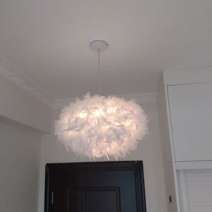 AXHUP Creative Pendant Light Ø45cm Pure White Feather Hanging Ceiling Lamp Romantic Chandelier E27