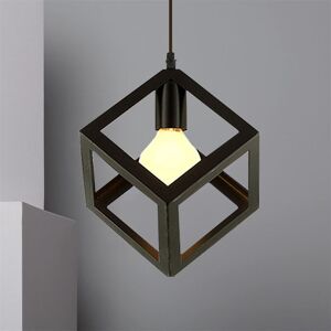 AXHUP Creative Square Pendant Light Retro Modern Ceiling Light Metal Iron Cage Pendant Lamp Modern Geometric Hanging Lamp (Color:Black)