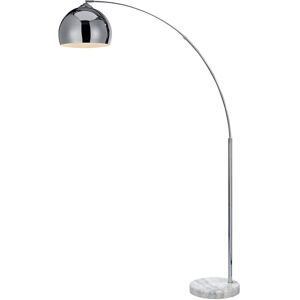 Teamson Home - Arquer Arc Curved Standing led Floor Lamp with Bell Shade & Marble Base, Modern Lighting in Chrome for Living Room, Bedroom or Dining