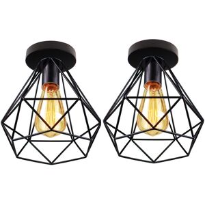 Axhup - Vintage Ceiling Light, Retro Industrial Diamond Ceiling Lamp, Metal Chandelier with Lampshade for Bedroom Living Room Hallway Black 2PCS