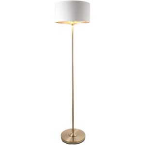Endon - Collection Highclere Floor Lamp with Shade Antique Brass Plate, Vintage White Fabric, 1x E27