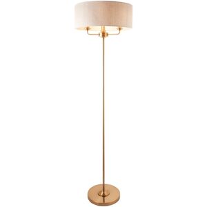 Collection Highclere Floor Lamp with Shade Vintage Brass, Natural Linen, 3x E14 - Endon