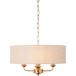 Collection Highclere Multi Arm Pendant Ceiling Light Vintage Brass, Natural Linen, 3x E14 - Endon