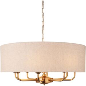 Collection Highclere Multi Arm Pendant Ceiling Light Vintage Brass, Natural Linen, 8x E14 - Endon