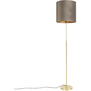 QAZQA Floor Lamp Gold/Brass with Velour Lampshade Taupe 40/40 cm - Parte