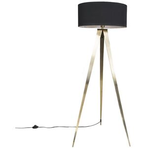 QAZQA Modern Floor Lamp Brass with Black Lampshade - Ilse