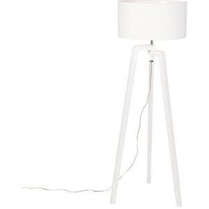 QAZQA Floor Lamp Tripod White Wood with White Lampshade 50 cm - Puros