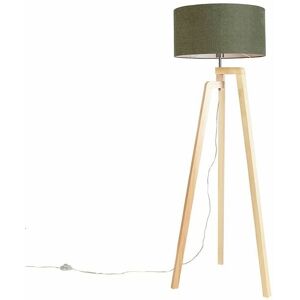 QAZQA Tripod Floor Lamp Wood with Lampshade 50 cm Green - Puros