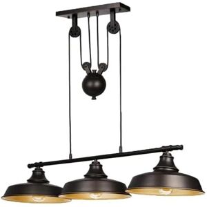 Ganeed 3-Light Pulley Pendant Light,Rustic Kitchen Island Lights with Metal Shades,Adjustable Hanging Height,Industrial Vintage Ceiling Lights