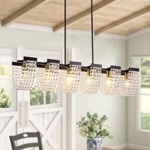 Ganeed - 6-Light Kitchen Island Lighting,Farmhouse Black Dining Room Chandelier,Vintage Adjustable Linear Pendant Light Fixture with Metal&Crystal