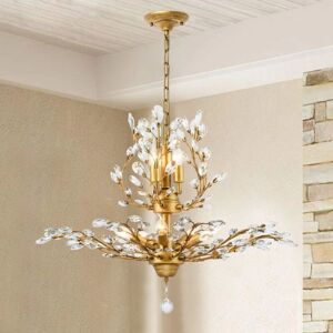 Ganeed - 7-Light Vintage Crystal Chandelier Modern Brushed Gold Branche Ceiling Light Fixture Farmhouse for Kitchen Dining Room Living Room Bedroom