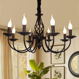 GANEED 8 lights French country chandelier, black chandelier, metal pendant chandelier, pendant light for island kitchen farmhouse, dining room, foyer