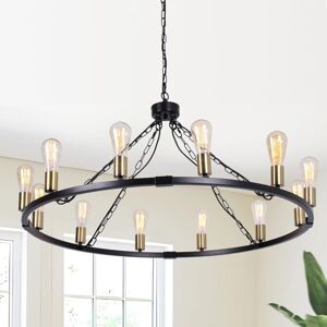 Ganeed - Black Chandelier Rustic Chandeliers Ceiling Light 100cm Wagon Wheel Chandelier Height Adjustable Pendant Light for Dining Room Kitchen