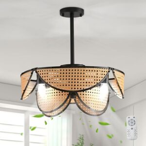 Ganeed - Boho Caged Ceiling Fan with Light and Remote Layered Rattan Flush Mount Ceiling Fans Lights Pendant Reversible Fandelier for Bedroom Kitchen