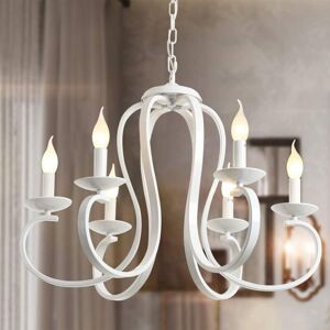 Ganeed - French Country Chandelier,6-Light White Candle-Style Chandeliers,Vintage Metal Pendant Chandelier Ceiling Pendant Lighting Fixture for
