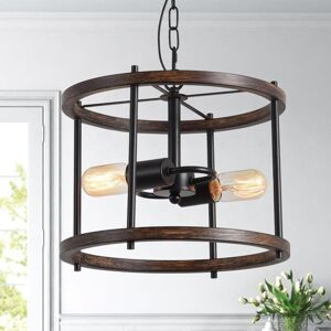 Caged Pendant Light Rustic Style Hanging Pendant Light Fitting High Adjustable for Barn Foyer Hallway Stairwell Bronze 2 Lights - Ganeed