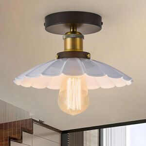 Ganeed Ceiling Light 9.64 Inch Round Metal Shade Vintage White Pendant Light for Kitchen Island Dome Industrial Living Room, Bedroom, Kitchen