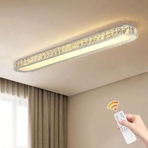 Ganeed Dimmable LED Ceiling Light 39.4'' Kitchen Lighting Fixtures Ceiling Modern Luxury Crystal Ceiling Light with Remote Chrome Long Ceiling Light