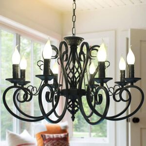 Ganeed - French Country Chandeliers 8 Lights Kitchen Island Candle Iron Chandelier Industrial Vintage Pendant Light Fixture for Farmhouse Dining Room