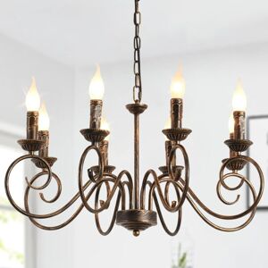 Ganeed - French Country Chandeliers,Rustic Pendant Chandelier,Bronze Vintage Height Adjustable Candle Wrought Iron Chandelier,8 Lights Farmhouse