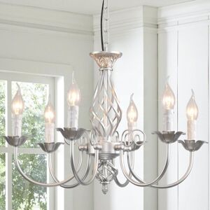 Ganeed - French Country Chandeliers,Rustic Pendant Chandelier,Silver Vintage Height Adjustable Candle Wrought Iron Chandelier,6 Lights Farmhouse