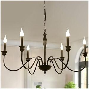 Hanging Chandelier 95 cm French Country Rustic Candle Style Light Pendant with Adjustable Chain Black 6 Lights - Ganeed