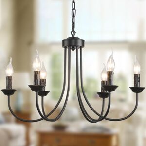Hanging Chandelier French Country Rustic Light Fixtures 62 cm for Stairwell Hallway Black 6 Lights - Ganeed