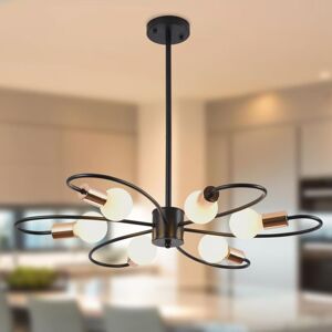 Ganeed Modern Black Sputnik Chandeliers, Semi Flush Mount Pendant Ceiling Lighting Fixture, Rustic Mid Century Metal Hanging Light Adjustable Height