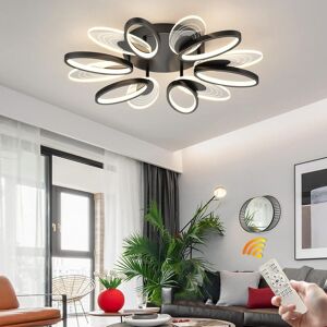 Ganeed - Modern Ceiling Light, 27.56'' Dimmable led Black Flush Mount Ceiling Lights with Remote Metal Round Ceiling Lamp Fixture for Low Ceiling