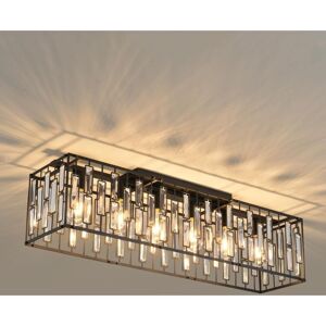 Ganeed - Modern Crystal Chandeliers Ceiling Light, 6 Lights Black Chandeliers Ceiling Lights Fixture, Classical Rectangle Chandeliers for Living Room