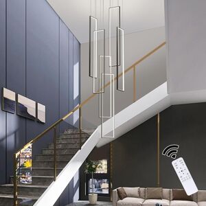 Ganeed Modern Dimmable Chandelier, 6 Lights Rectangle Led High Ceiling Chandeliers with Remote Control, Black Large Staircase Pendant Light Fixture