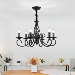Rustic Chandeliers French Country Vintage Chandelier Metal in Antique Pendant Light Fixture Black 6 Lights - Ganeed