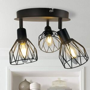 Ganeed - Semi-Flush Mount Ceiling Light,3-Lights Industrial Multi Directional Ceiling Light Fixtures,Iron Cage Ceiling Lamp Pendant Lighting for