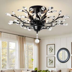 Ganeed - Vintage K9 Clear Crystal Chandeliers,Ceiling Lighting,Pendant Lighting Flush Mounted Fixture with 4 Light for Living Room Dinning Room