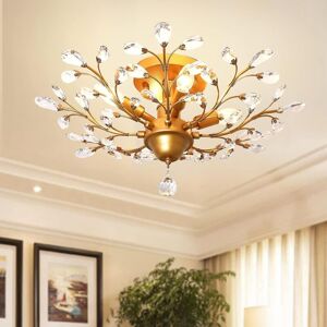 Ganeed - Vintage K9 Clear Crystal Chandeliers,Ceiling Lighting,Pendant Lighting Flush Mounted Fixture with 4 Light for Living Room Dinning Room