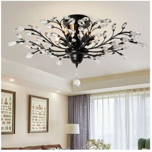 Ganeed - Vintage K9 Clear Crystal Chandeliers,Ceiling Lighting,Pendant Lighting Flush Mounted Fixture with 5 Light for Living Room Dinning Room